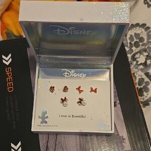 Disney Kids Bow Earrings Set - Red and Silver
